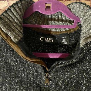 CHAPS BLACK SWEATER WITH GRAY PAINTINGS SIZE S